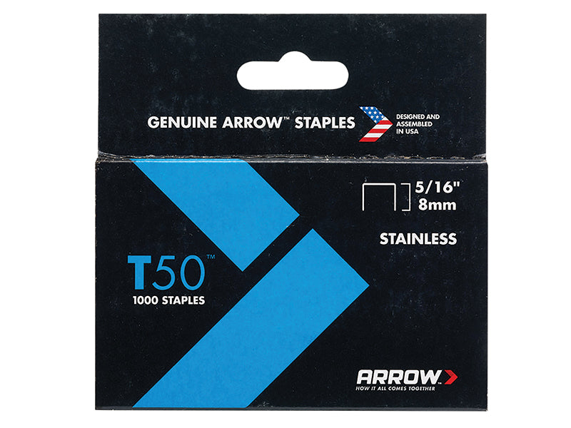 Arrow A505SS1 T50 Staples Stainless Steel 505SS 8mm ( 5/16in) Box 1000