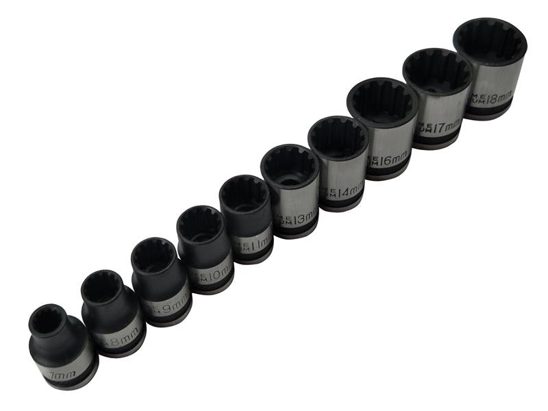 BlueSpotTools 1543 3/8in Drive Spline Socket Set Metric, 10 Piece