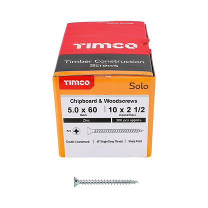 TIMCO Solo Woodscrew PZ2 CSK Zinc 5.0 x 60 Silver Pack 200