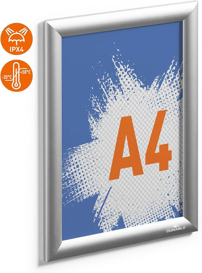 Durable Outdoor Snap Frame A4 Silver Aluminium Weatherproof Poster Holder | Durable Snap Frame for Office, Warehouse and Workplace Use