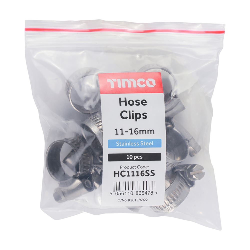 TIMCO Hose Clips - Stainless Steel 11-16mm Pack 10