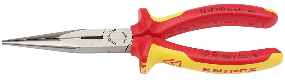32012 KNIPEX KNIPEX 26 18 200UKSBE VDE Fully Insulated Long Nose Pliers, 200mm VDE Pliers Professional Trade DIY Workshop Garage Use