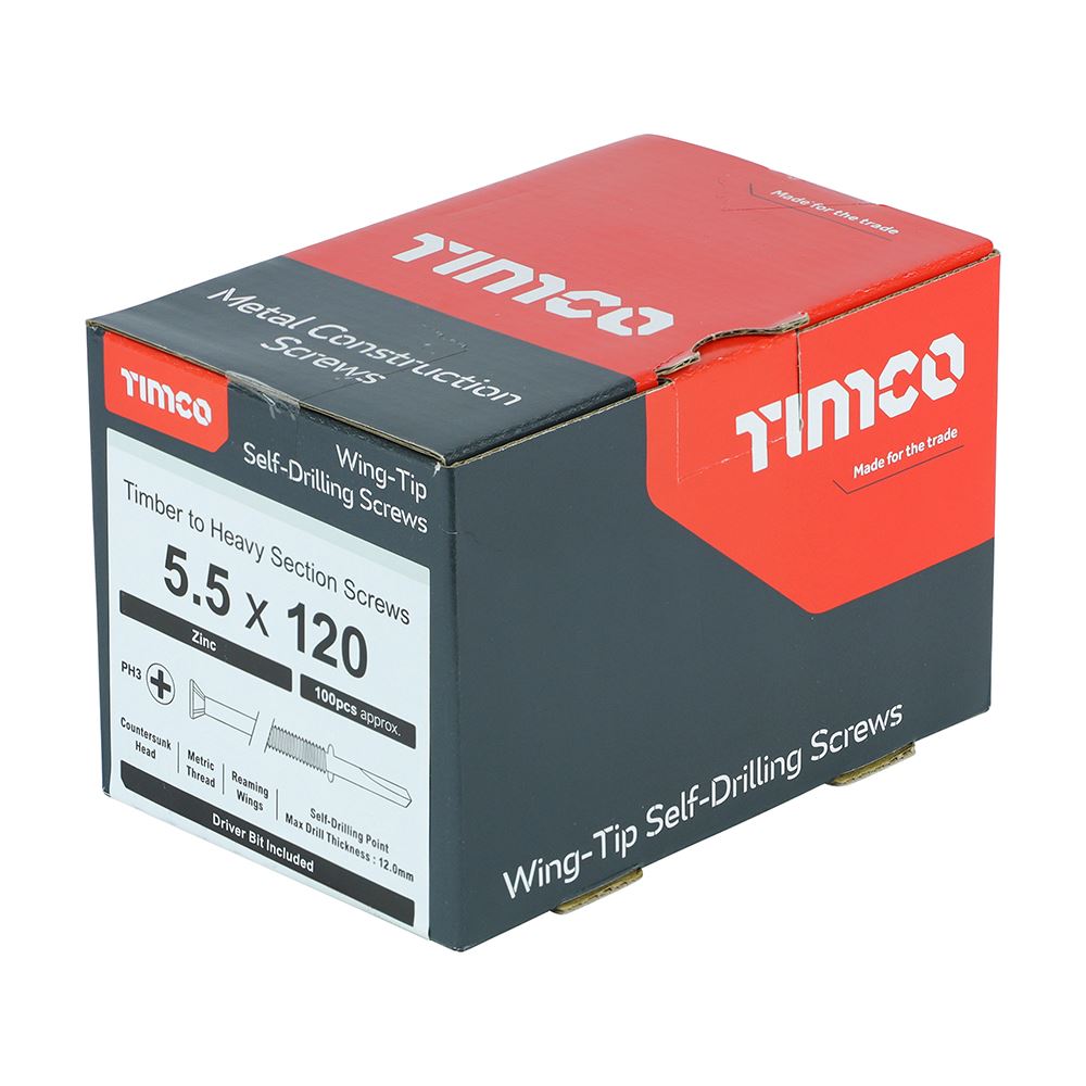 TIMCO WingTip Screw S/DRILL No4 Zinc 5.5 x 120 Silver Pack 100