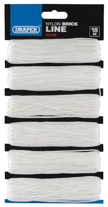 Draper NYLON BRICK LINES CARD 6 HANKS 52130 6 x 18M Nylon Brick Line