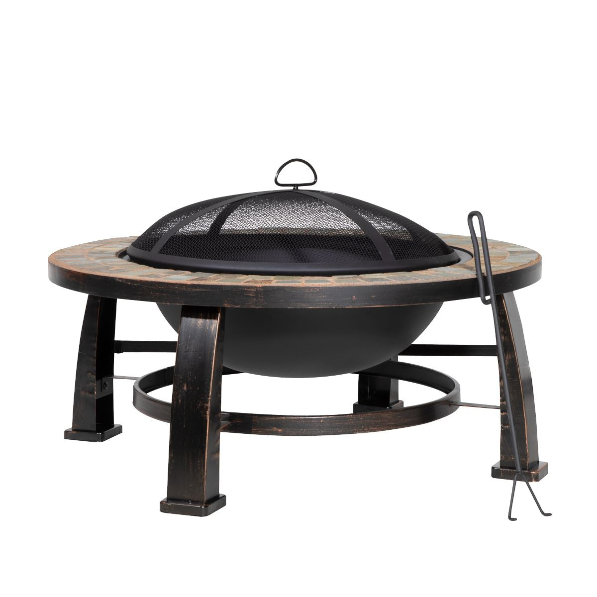 Dellonda DG111 76cm Deluxe Traditional Style Fire Pit/Fireplace/Outdoor Heater - Slate | Safety Screen | 76cm Deluxe fire pit is perfect for