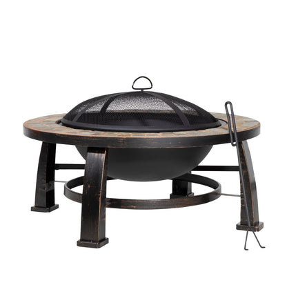 Dellonda DG111 76cm Deluxe Traditional Style Fire Pit/Fireplace/Outdoor Heater - Slate | Safety Screen | 76cm Deluxe fire pit is perfect for
