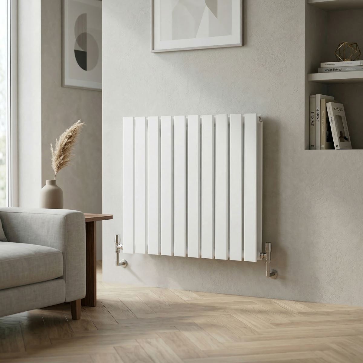 Baridi DH350 Horizontal Radiator Contemporary Double Flat Panel Design 600 x 700mm - White | Steel | Horizontal flat panel design delivers a BTU