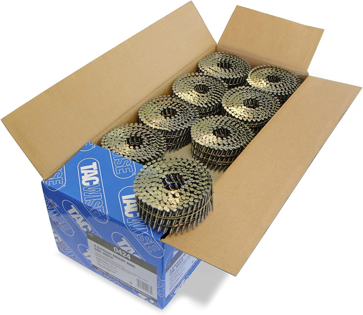 Tacwise 0424 Type 2.5 55 mm Coil Nails Bright Flat Top 16° Pack of 9000 for Nail Staple Guns Trade Fixing