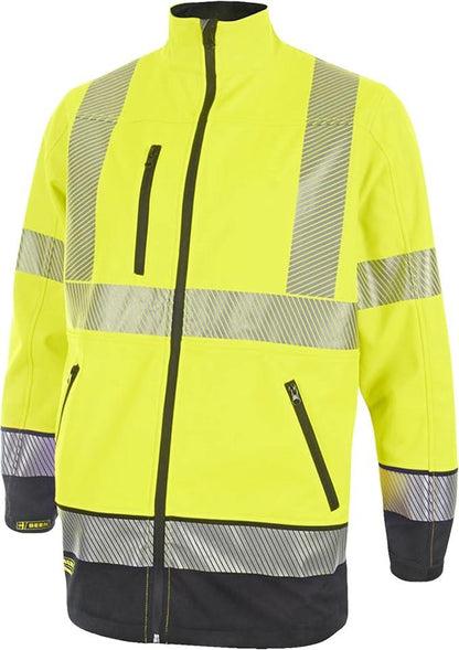 Beeswift Deltic Hi Vis Softshell Jacket Colour Size Options Windproof Breathable Fleece Backed Workwear with Reflective Tape and Zipped Pockets