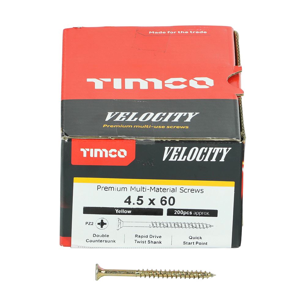 TIMCO Velocity Screw PZ2 CSK ZYP 4.5 x 60 Gold Pack 200