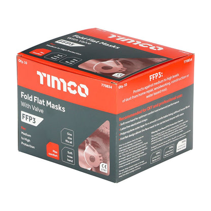 TIMCO FFP3 Fold Flat Mask - Valved One Size Pack 10