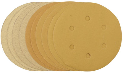 64284 Draper Gold Sanding Discs with Hook and Loop, 150mm, Assorted Grit - 120G, 180G, 2 Aluminium oxide Professional Trade DIY Workshop Garage Use