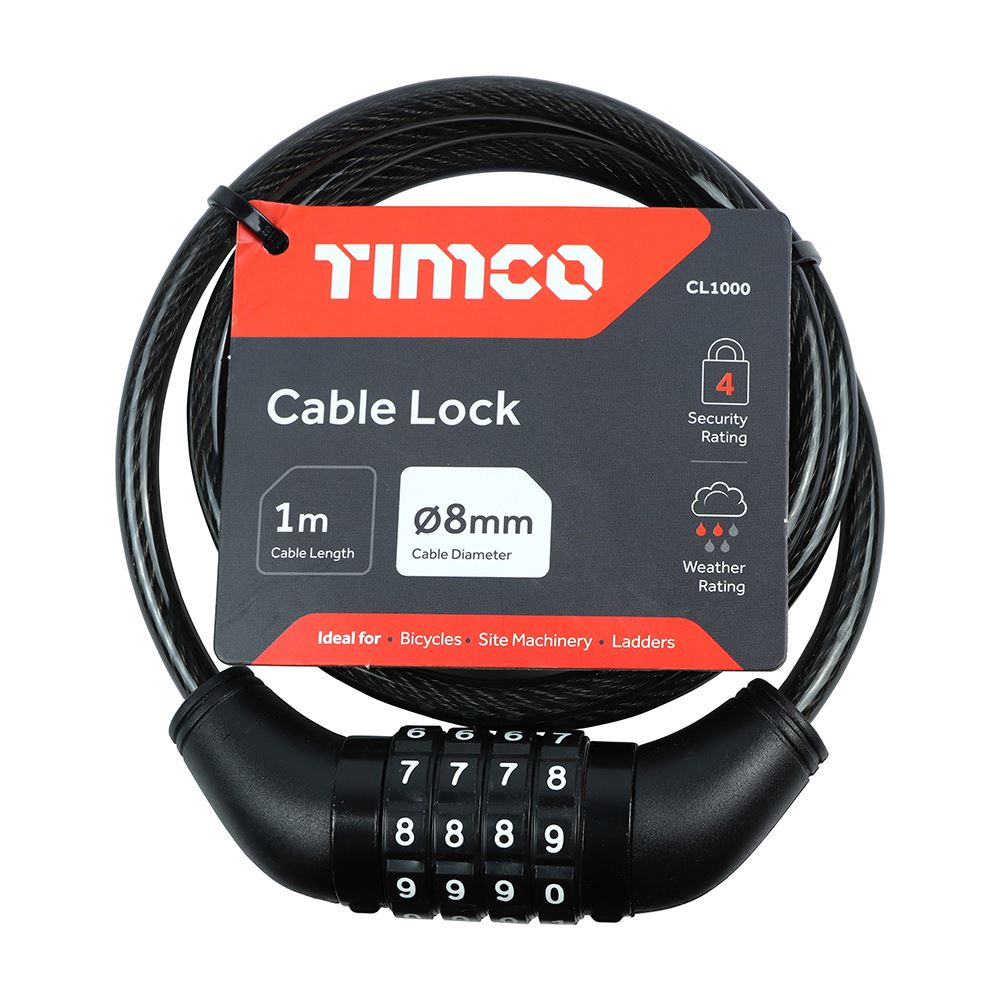 TIMCO Combination Cable Lock 8mm x 1m Pack 1