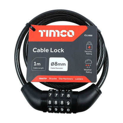 TIMCO Combination Cable Lock 8mm x 1m Pack 1