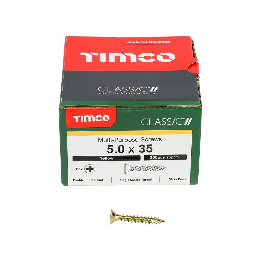 TIMCO Classic Screw PZ2 CSK ZYP 5.0 x 35 Gold Pack 200