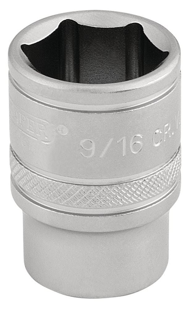 Draper 9/16 6PT SOCKET 3/8 DR-PCKD 16571 3/8" Sq. Dr. Imperial Sockets (Micro Satin Chrome)