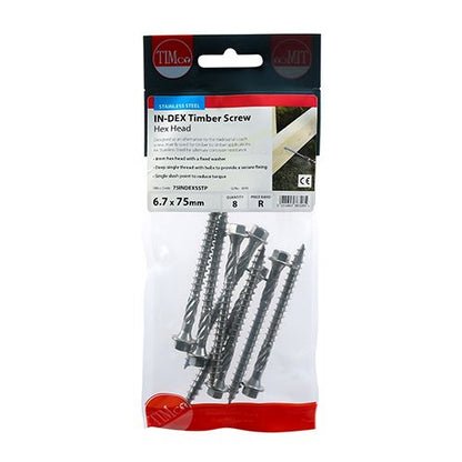 TIMCO Hex Head Timber Screw - A4 SS 6.7 x 75 Pack 8