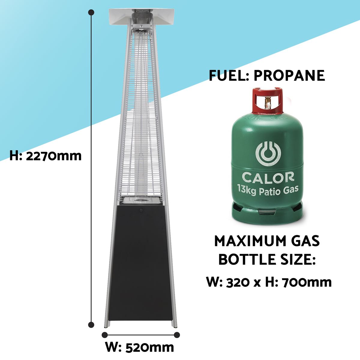 Dellonda DG98 Pyramid Gas Outdoor Garden Patio Heater 13kW Commercial & Home Use | Tip-Over Switch, Adjustable | Innovative design of Gas Flame