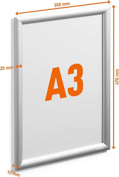 Durable Outdoor Snap Frame A3 Silver Aluminium Weatherproof Poster Holder | Durable Snap Frame for Office, Warehouse and Workplace Use