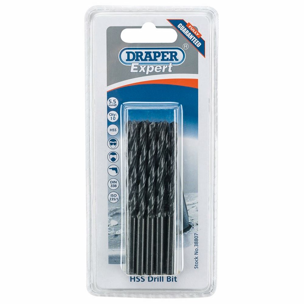 Draper 5.5MM HSS TWIST DRILL BOX 10 38807 Metric HSS Drill Bits (Pack of 10 or 5)