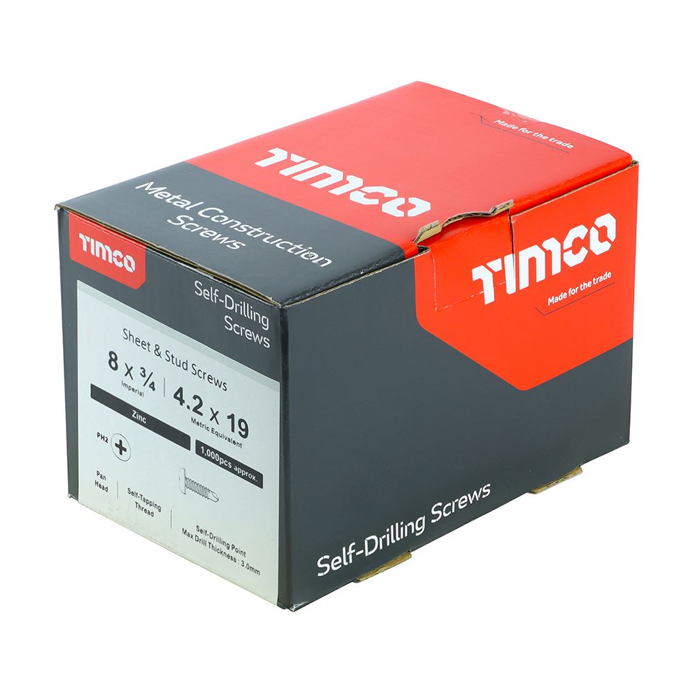 TIMCO Pan Screw PH2 S/DRILL No3 Zinc 8 x 3/4 Silver Pack 1000