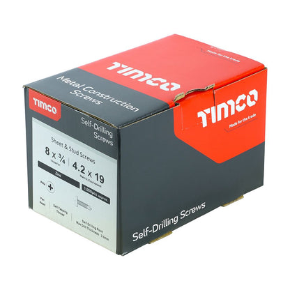 TIMCO Pan Screw PH2 S/DRILL No3 Zinc 8 x 3/4 Silver Pack 1000