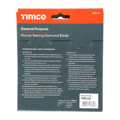 TIMCO GP Mortar Raking Diamond Blade 125 x 22.2 Pack 1