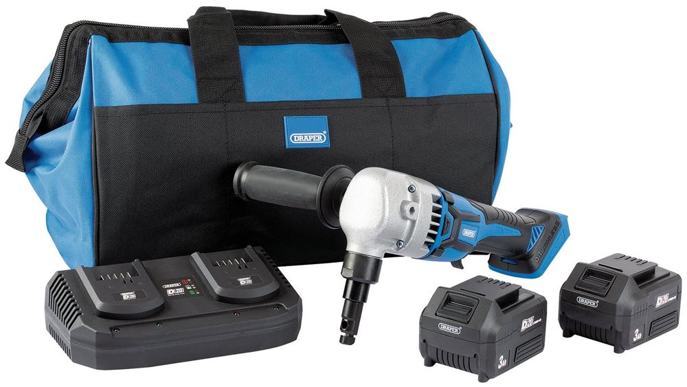 99736 D20 D20 20V Brushless Nibbler, 2 x 3.0Ah Batteries, 1 x Twin Charger, 1 x Bag Socket 3/8 Spinner Handles Professional Trade DIY Workshop Garag
