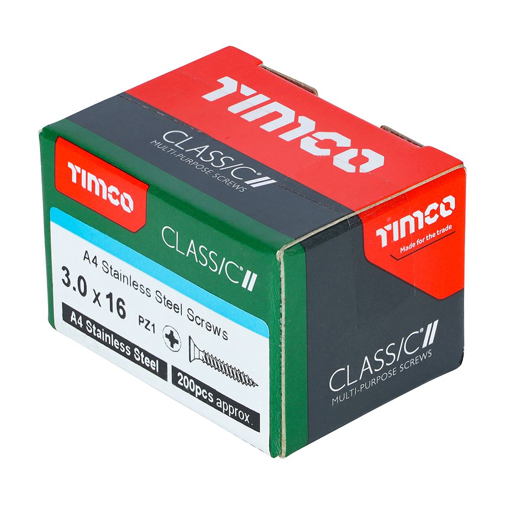 TIMCO Classic Screw PZ1 CSK A4 SS 3.0 x 16 Pack 200