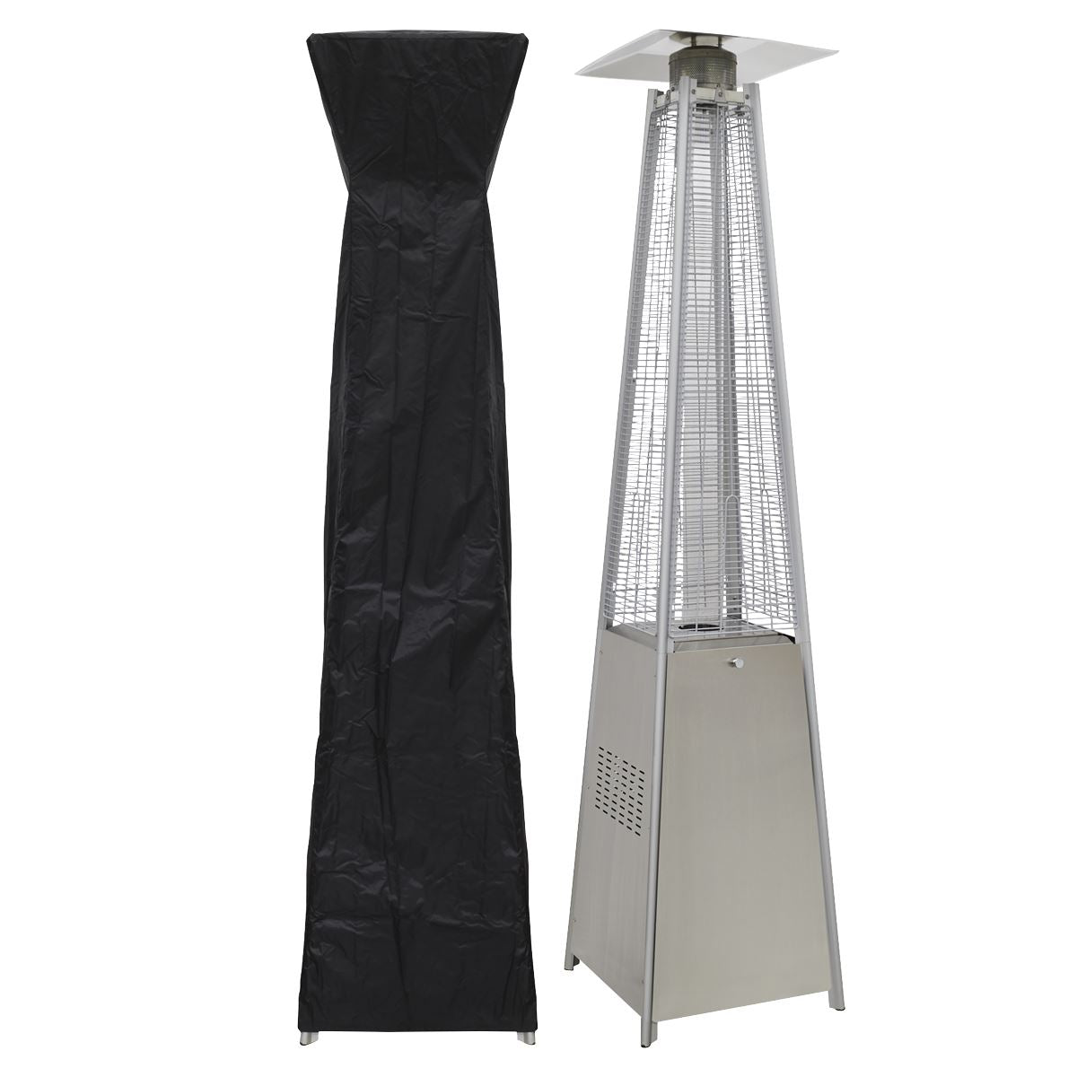 Dellonda DG225 Pyramid Gas Patio Heater 13kW for Commercial & Domestic Use, Stainless Steel, Supplied with Cover | Tip-Over Switch, Water Resistant