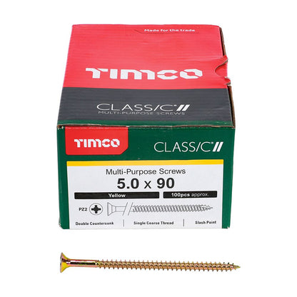 TIMCO Classic Screw PZ2 CSK ZYP 5.0 x 90 Gold Pack 100
