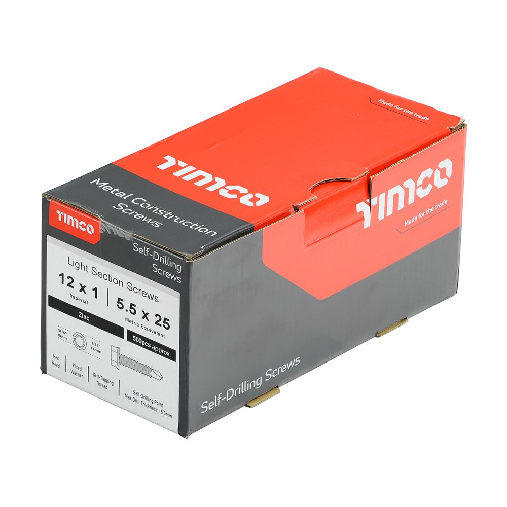 TIMCO Hex Screw S/DRILL No3 Zinc 12 x 1 Silver Pack 500