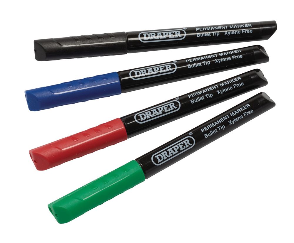 20943 Draper Marker Pens, Multicoloured (Pack of 4) MP4COL Marker Pens and Pencils L 137 x 11mm Professional Trade DIY Workshop Garage Use