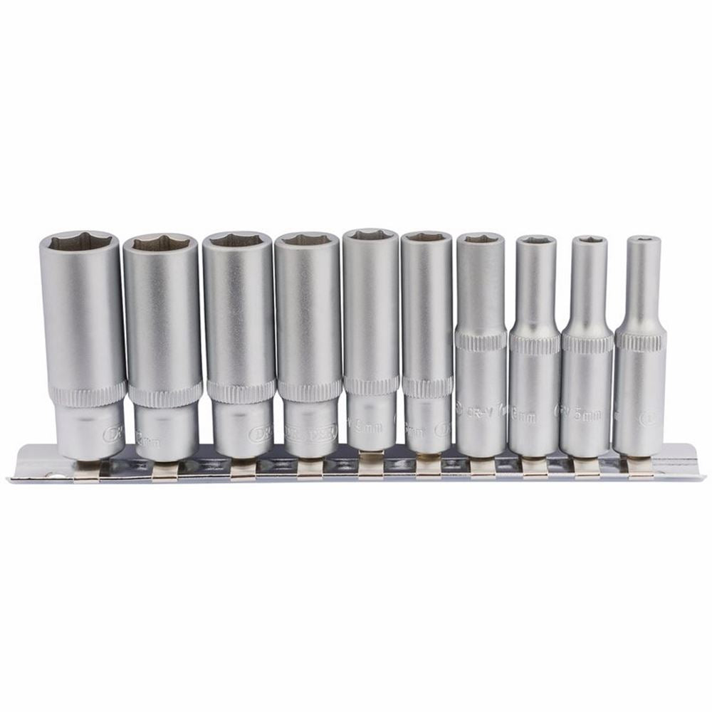Draper 10PC 1/4 DEEP SOCKET SET RAIL 16399 1/4 Sq. Dr. Metric Deep Sockets on Metal Rail (10 Piece)
