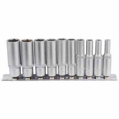Draper 10PC 1/4 DEEP SOCKET SET RAIL 16399 1/4 Sq. Dr. Metric Deep Sockets on Metal Rail (10 Piece)