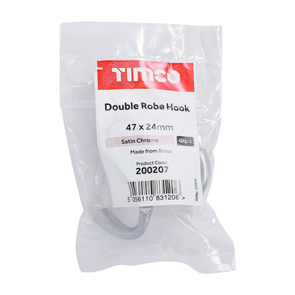 TIMCO Double Robe Hook Sat. Chrome 47 x 24mm Pack 1