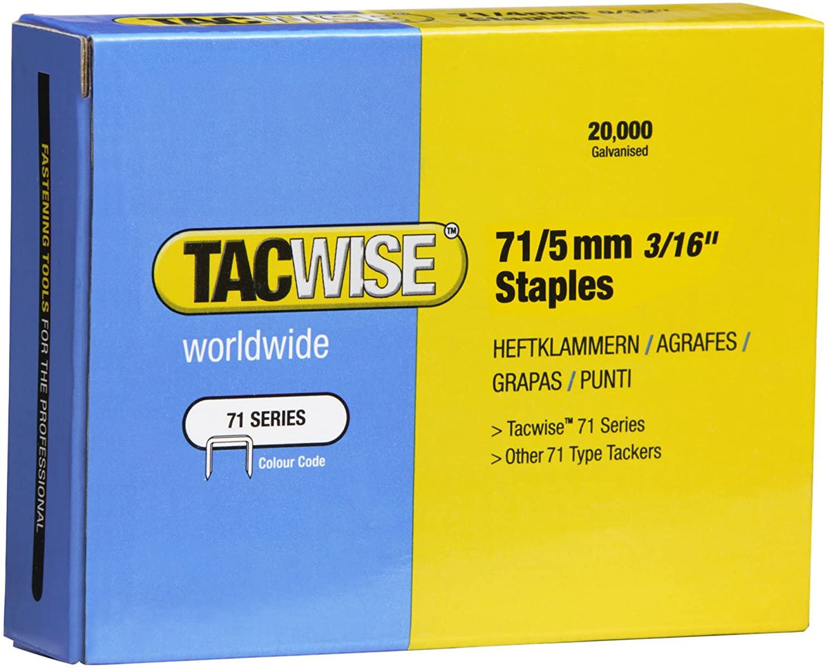 Tacwise 0366 Type 71 5 mm Type 71 Staples Galvanised Pack of 20000 for Nail Staple Guns Trade Fixing