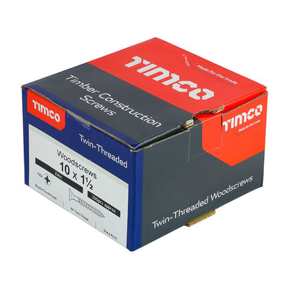 TIMCO Twin Woodscrew PZ2 CSK Zinc 10 x 1 1/2 Silver Pack 200