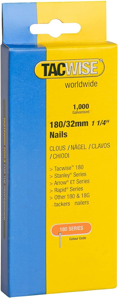Tacwise 0364 Type 180 18G 35 mm Brad Nails Galvanised Pack of 1000 for Nail Staple Guns Trade Fixing