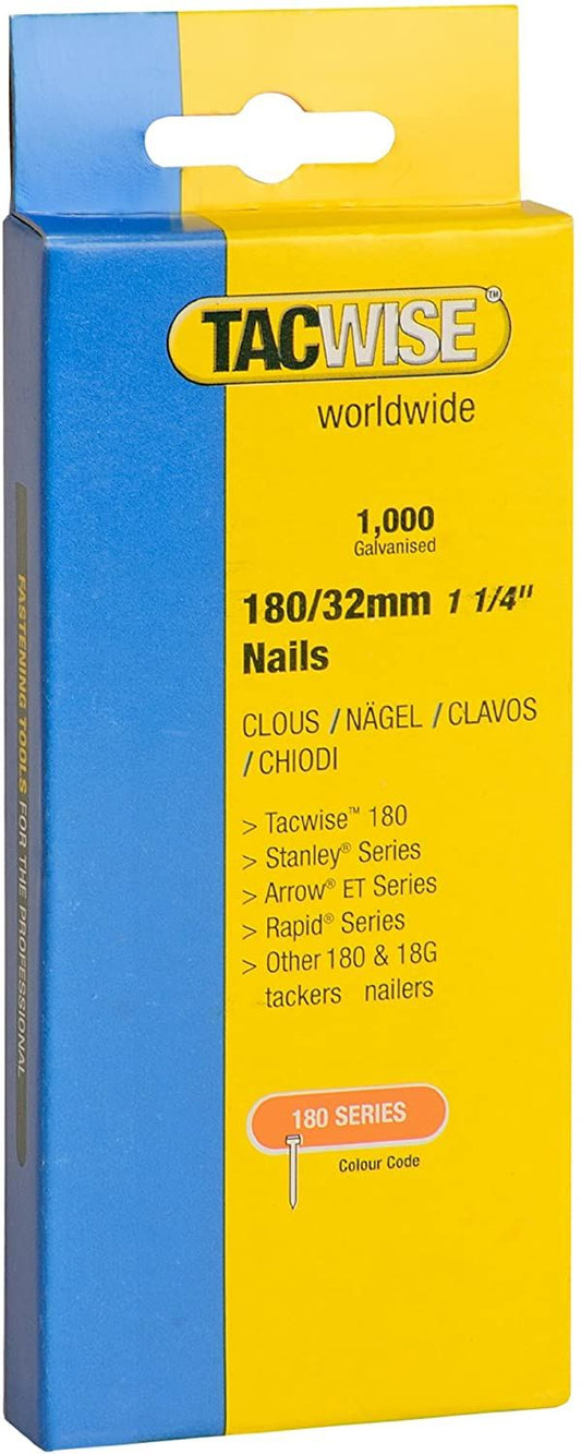 Tacwise 0364 Type 180 18G 35 mm Brad Nails Galvanised Pack of 1000 for Nail Staple Guns Trade Fixing