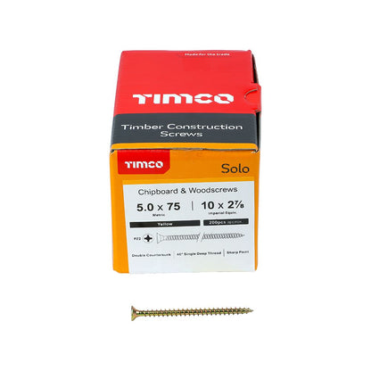 TIMCO Solo Woodscrew PZ2 CSK ZYP 5.0 x 75 Gold Pack 200