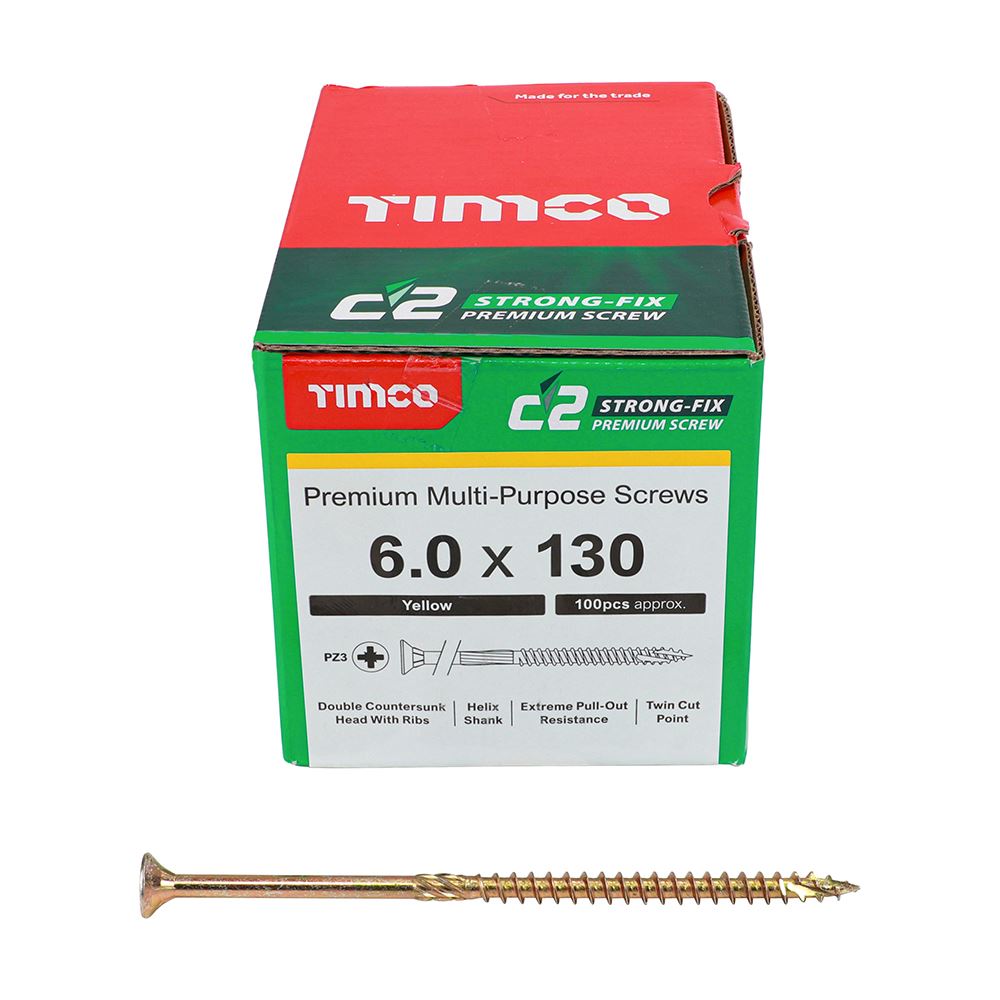 TIMCO C2 Strong-Fix PZ3 CSK ZYP 6.0 x 130 Gold Pack 100