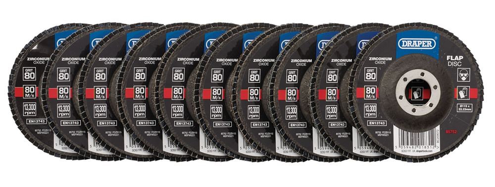 Draper 115MM FLAP DISC 80G ZR BULK 85752 Zirconium Oxide Flap Discs, 115 x 22.23mm