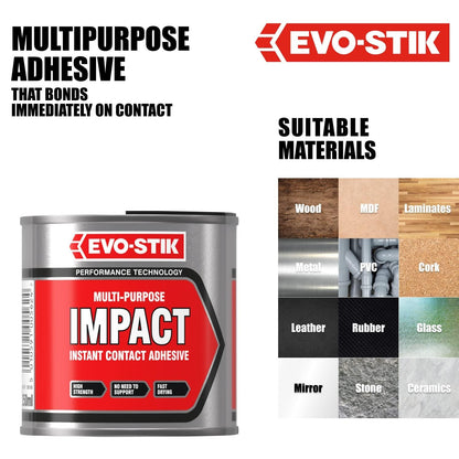 EVO-STIK Impact Adhesive, Multipurpose, High-Strength Adhesive, Bonds Instantly on Contact, Fast Drying