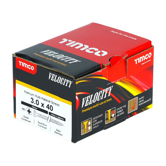 TIMCO Velocity Screw PZ1 CSK ZYP 3.0 x 40 Gold Pack 200