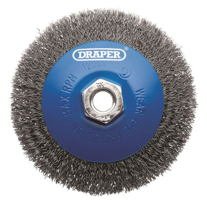 Draper BEVEL WIRE WHEEL 115MM M14CRMP 08065 Steel Bevelled Crimped Wire Wheel Brush, 115mm, M14