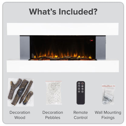 Baridi DH112 Wall Mounting Electric Fireplace with LED Flame Effect 52" - Grey | 230V~50Hz, Timer, Remote Control | Create a relaxing and cozy space