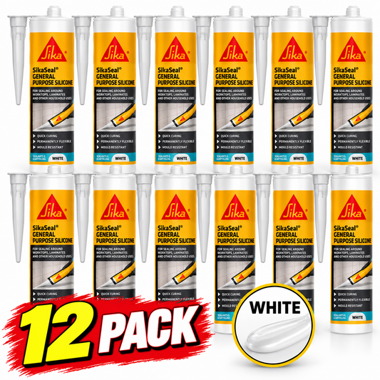 Sika Everbuild General Purpose Silicone Sealant White 260ml 12 Pack Waterproof Flexible Mould Resistant Seal for Baths Showers Sinks and Worktops