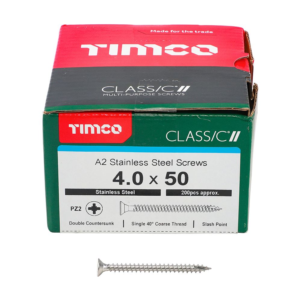 TIMCO Classic Screw PZ2 CSK A2 SS 4.0 x 50 Pack 200