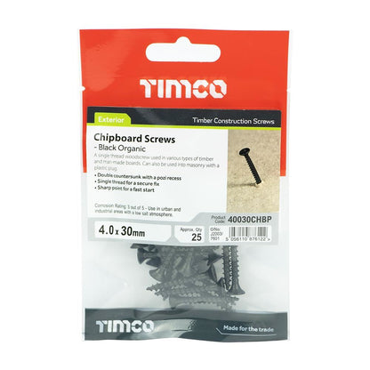 TIMCO Chipboard Screw PZ2 CSK Black 4.0 x 30 Black Pack 25